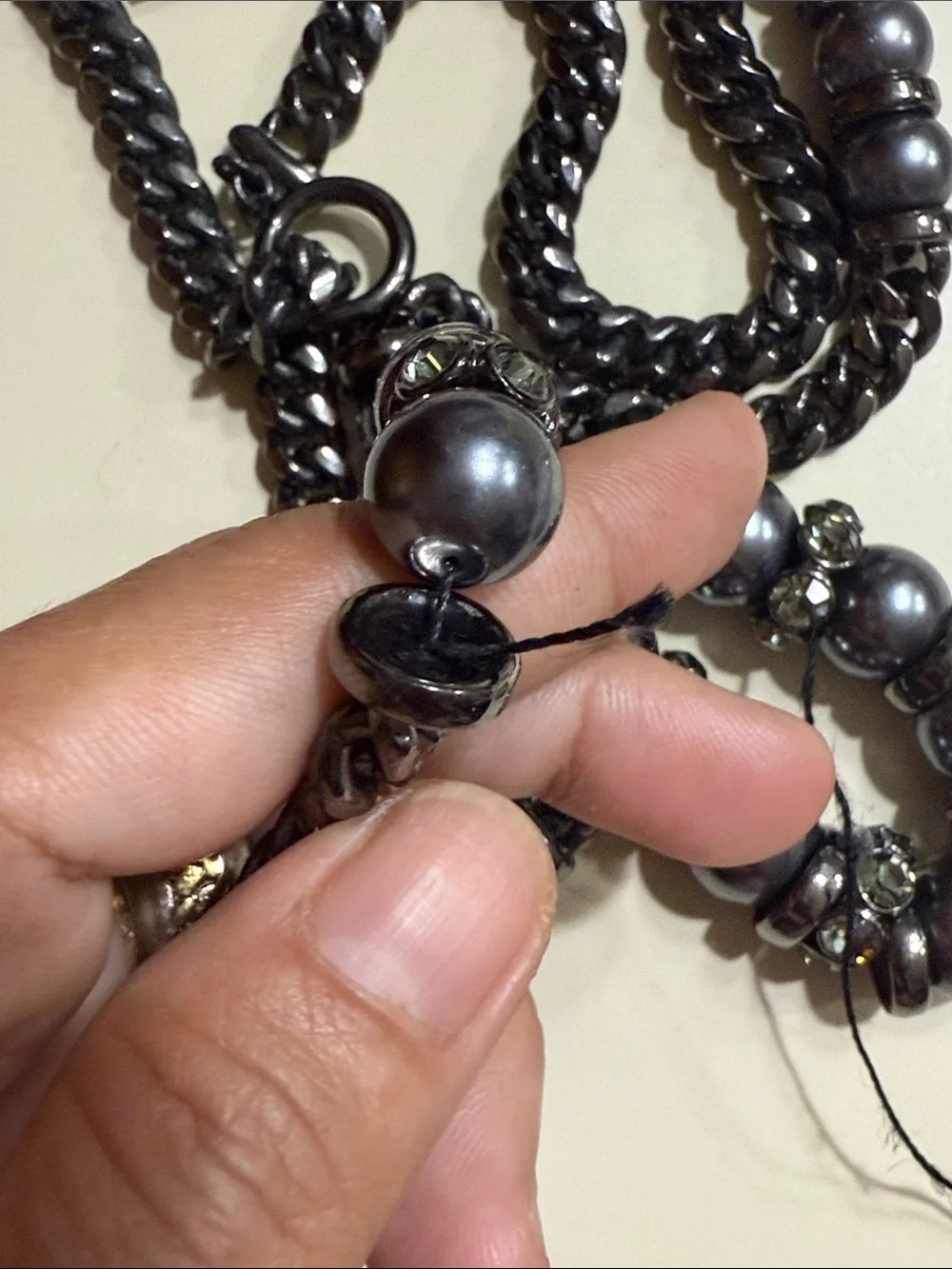 Vintage Givenchy Ruthenium Faux Gray Pearl Rhinestone Couture Statement Necklace